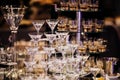 Pyramid of martinis glasses on a cocktail reception on wedding party