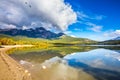 Pyramid Mountain reflected in the Pyramid Lake Royalty Free Stock Photo