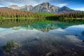 Pyramid Mountain reflecting in the Pyramid Lake in the Jasper National Park Alberta, Canada Royalty Free Stock Photo