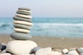 Pyramid of pebbles on the beach, close-up and free space for text, Cyprus Royalty Free Stock Photo