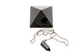 Pyramid and pendulum on silver chain of black onyx. Isolated white background