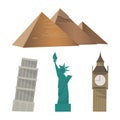 Pyramid, Pisa Tower, Statue of Liberty, Big Ben sightseeing set