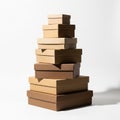 A pyramid of rectangular cardboard boxes of varying sizes and shades of brown is Royalty Free Stock Photo