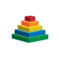 Pyramid scheme 5 five steps. vector hierarchy level chart graph, green red yellow blue diagram structure. 3d infographic