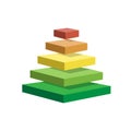 Pyramid scheme 5 five steps. vector hierarchy level chart graph, green red yellow diagram structure. triangle 3d infographic