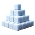 Pyramid of light blue sugar cubes, stacked neatly, creating a geometric and sweet composition, isolated on transparent background. Royalty Free Stock Photo