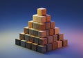 A pyramid-shaped stack of textured cubes, arranged in a five-layer structure. Each Royalty Free Stock Photo