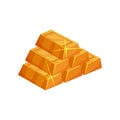 Pyramid from shiny golden ingots. Cartoon icon of gold bars in rectangular shape. Colorful flat vector element for Royalty Free Stock Photo