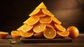 Pyramid of sliced oranges on wooden table, promoting natural, healthy eating. Fresh vitality, Ai Generated