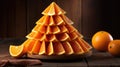 Pyramid of sliced oranges on wooden table, promoting natural, healthy eating. Fresh vitality, Ai Generated