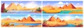 Pyramid and sphinx in egypt desert oasis vector