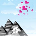 Pyramid and sphinx sphinks objects as travel love to the Cairo, Egypt , heart