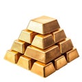 A pyramid stack of shiny gold bars with a polished texture and metallic finish, arranged neatly on a transparent Royalty Free Stock Photo