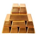 A pyramid stack of shiny gold bars with a polished texture and metallic finish, arranged neatly on a transparent Royalty Free Stock Photo