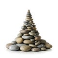 A pyramid stack of smooth, flat stones arranged on a white background Royalty Free Stock Photo