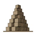 Pyramid of stacked cardboard boxes on a white background, representing storage and organization Royalty Free Stock Photo
