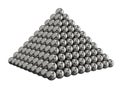 Pyramid of steel balls on a white background. Toy for children. 3D rendering.