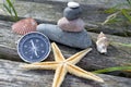 Pyramid of stones with pebbles from the beach Royalty Free Stock Photo