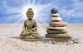 Pyramid of stones with pebbles from the beach Royalty Free Stock Photo