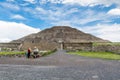 Pyramid of the Sun against blue sky, the largest ruins of the architecturally significant Mesoamerican pyramids in Teotihuacan,