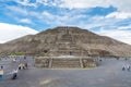 Pyramid of the Sun against blue sky, the largest ruins of the architecturally significant Mesoamerican pyramids in Teotihuacan,