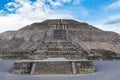 Pyramid of the Sun against blue sky, the largest ruins of the architecturally significant Mesoamerican pyramids in Teotihuacan,