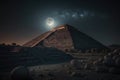 Pyramid of Sun in Teotihuacan at night, fantasy view of ancient ruins in Mexico created by generative AI