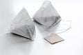 Pyramid teabags on white table mock-up Royalty Free Stock Photo