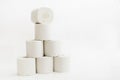 Pyramid of toilet paper rolls. Horizontal shot