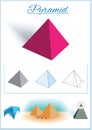 Pyramid. Volumetric geometrical figure with examples of such objects form