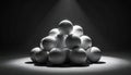 Golf Ball Pyramid with Spotlight Effect and Dark Background golf balls sport Royalty Free Stock Photo