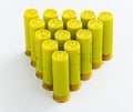 Pyramid of yellow 20 gauge shotgun shells
