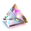 pyramidal structure with an iridescent finish reflects a spectrum of colors,