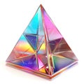 pyramidal structure with an iridescent finish reflects a spectrum of colors,