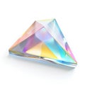 pyramidal structure with an iridescent finish reflects a spectrum of colors,