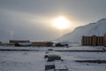 Pyramiden, Norway - August 2017: Old buildings in Pyramiden in Svalbard archipelago. Royalty Free Stock Photo