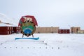 Pyramiden, Norway - August 2017: Pyramiden in Svalbard archipelago. Building and socialist monument as a symbol of coal