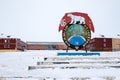 Pyramiden, Norway - August 2017: Pyramiden in Svalbard archipelago. Building and socialist monument as a symbol of coal