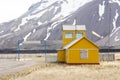 PYRAMIDEN, NORWAY - June 25, 2015: Exterior of the ruined building (Airport) at the abandoned Russian arctic settlement Royalty Free Stock Photo