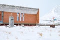 PYRAMIDEN, NORWAY - March 15, 2019: Exterior of the swimmingpool in the abandoned Russian arctic settlement Pyramiden