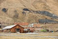 Ruined coal mine buildings in the abandoned Russian arctic settlement Pyramiden, Norway. Royalty Free Stock Photo