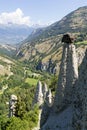 Pyramides d`Euseigne or fairy chimney rock formations in Swiss Alp. Royalty Free Stock Photo