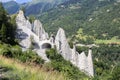 Pyramides d`Euseigne or fairy chimney rock formations in Swiss Alp. Royalty Free Stock Photo