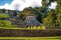 Pyramids and ancient buildings in archaeological site of Palenque, Mexico