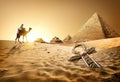 Pyramids and ankh Royalty Free Stock Photo