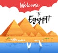 Welcome to Egypt. Flyer, poster. Pyramids, Cairo. Advertising. Vector illustration