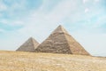 Pyramids of Chephren Khafra and Cheops Khufu. Great Pyramid of Giza, Egypt Royalty Free Stock Photo