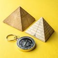 Pyramids and compass on yellow background Royalty Free Stock Photo
