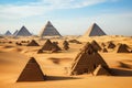 pyramids in the desert with a group of pyramids in the background