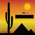 Pyramids in the desert and kids vector illustration